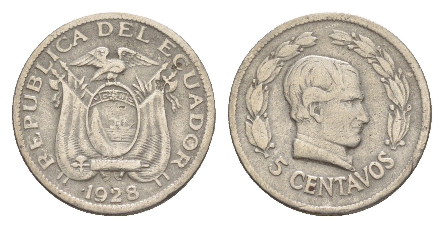 Эквадор 5 сентаво 1928 KM 69 никель 4640-1115