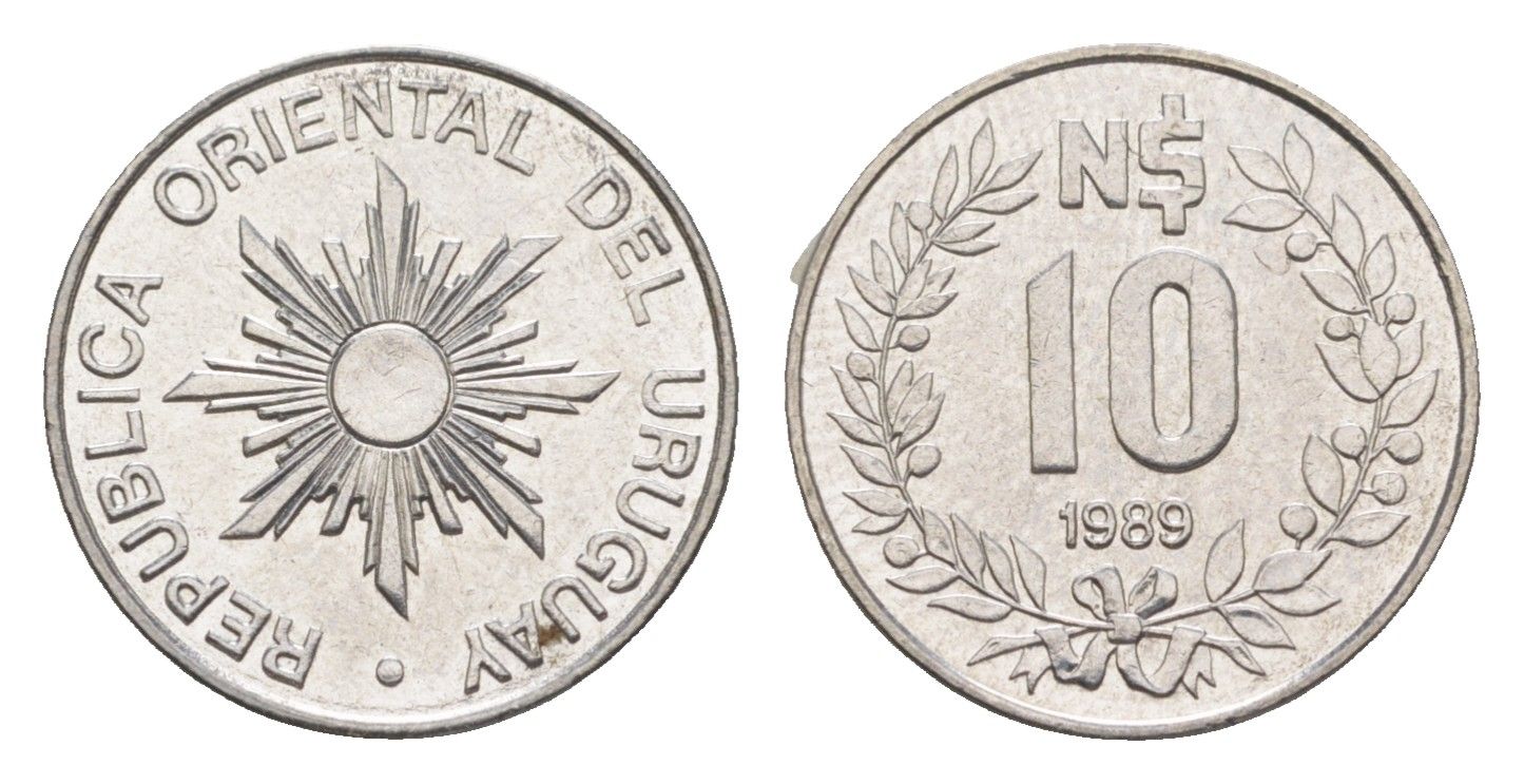 Уругвай 10 песо 1989 KM 93 нержавеющая сталь UNC 4649-632