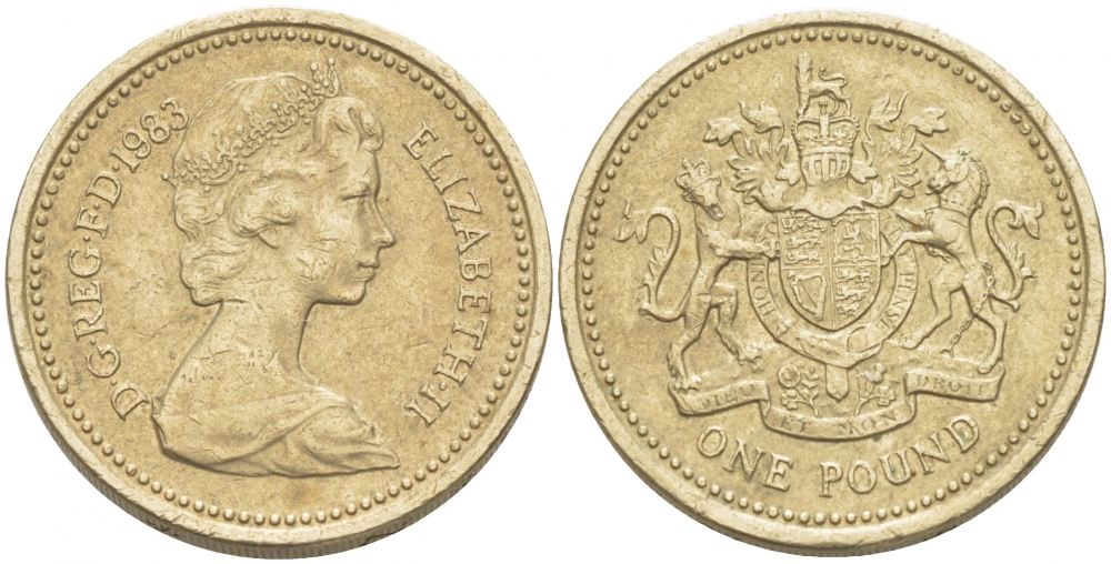 Великобритания 1 фунт 1983 Елизавета II (1952-2022) KM 933, Spink 4221 никель латунь 77-256