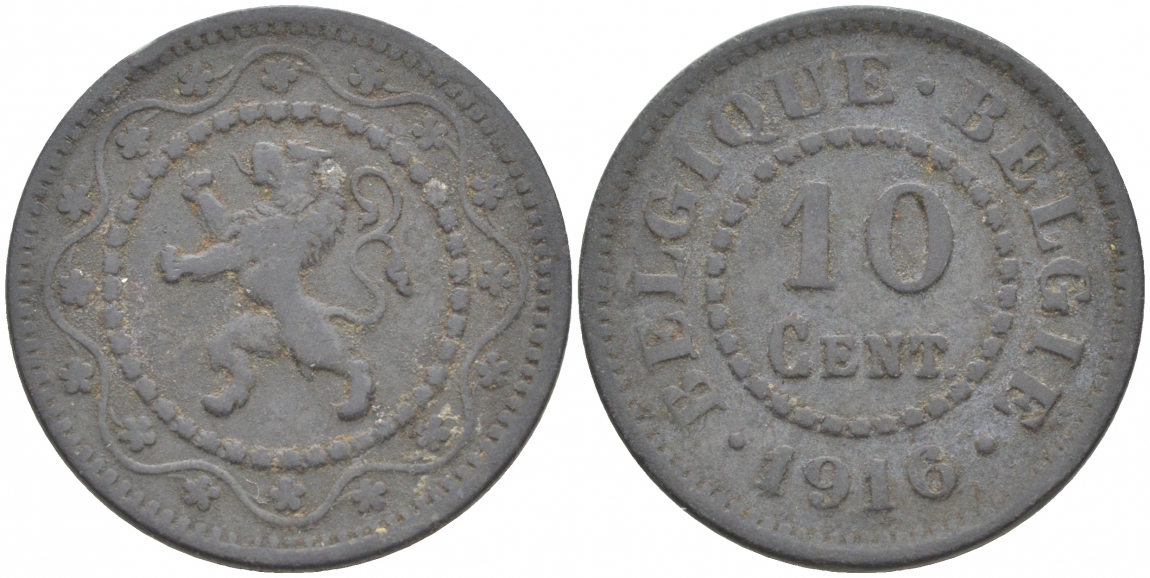 БЕЛЬГИЯ 10 САНТИМОВ 1916 НЕМЕЦКАЯ ОККУПАЦИЯ KM 81 цинк 68-224