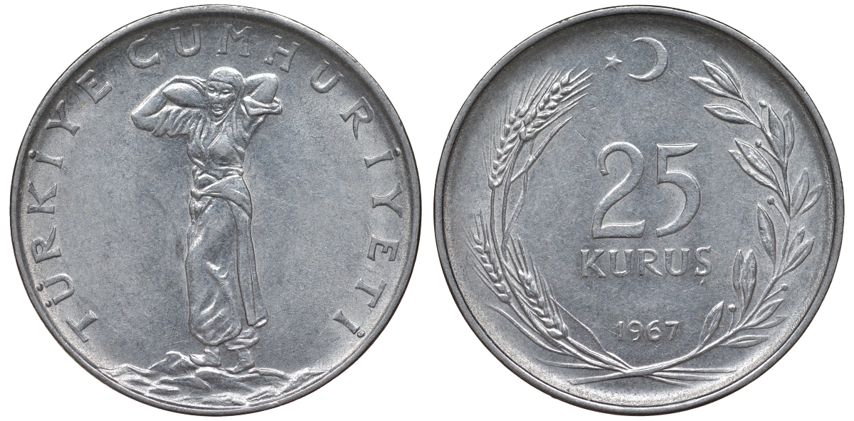 ТУРЦИЯ 25 КУРУШЕЙ 1967 KM 892.3 нержавеющая сталь 62-434