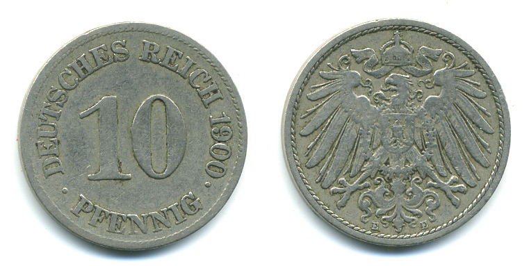 Германия 10 пфеннигов 1900 E KM 12, J. 13 медно-никель 179-641