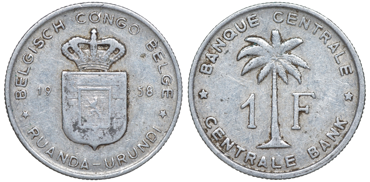 Руанда-Урунди 1 франка 1958 KM 4 алюминий 4606-413