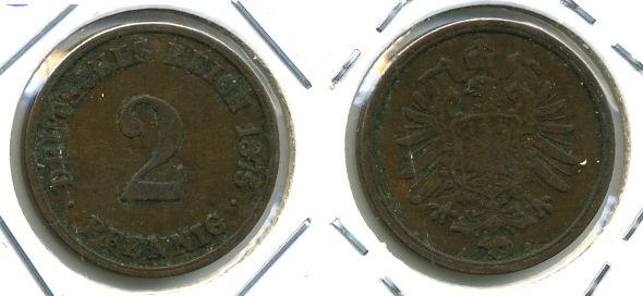 ГЕРМАНИЯ 2 ПФЕННИГА 1875 A, СТАРОГЕРБОВКА KM 2, J.2 медь 701-413
