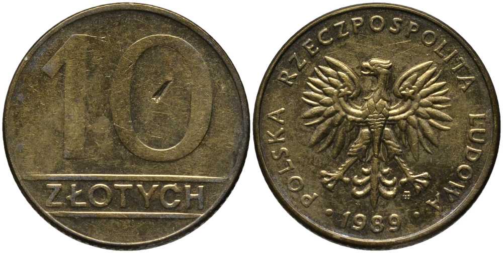 ПОЛЬША 10 ЗЛОТЫХ 1989 MW KM 152.2 латунь 113-1253