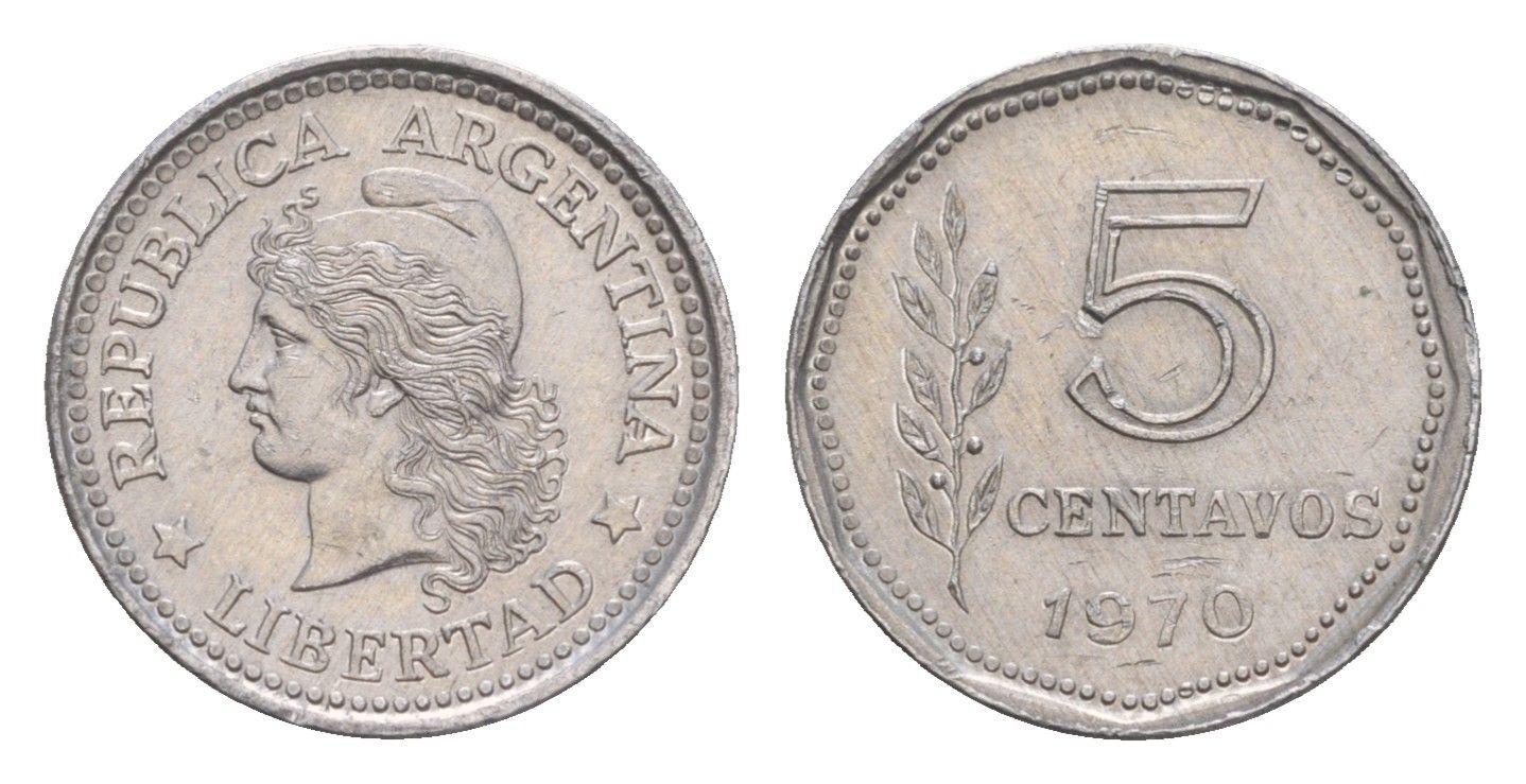 Аргентина 5 сентаво 1970 KM 65 алюминий aUNC 4655-964