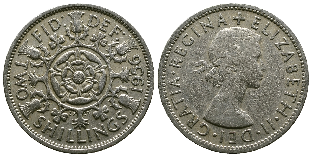 Великобритания 2 шиллинга (флорин) 1956 Елизавета II (1952-2022) KM 906, Spink 4146 медно-никель 4607-941
