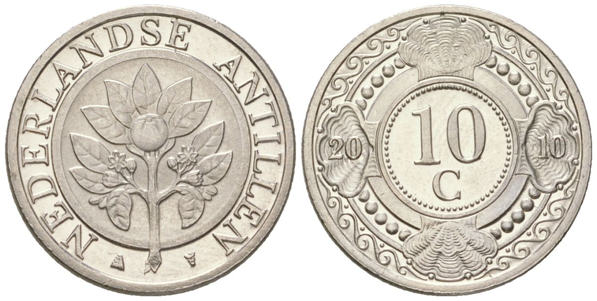 Нидерландские Антилы 10 центов 2010 Беатрикс (1980-2013) KM 34 сталь плакированная никелем UNC 4611-837