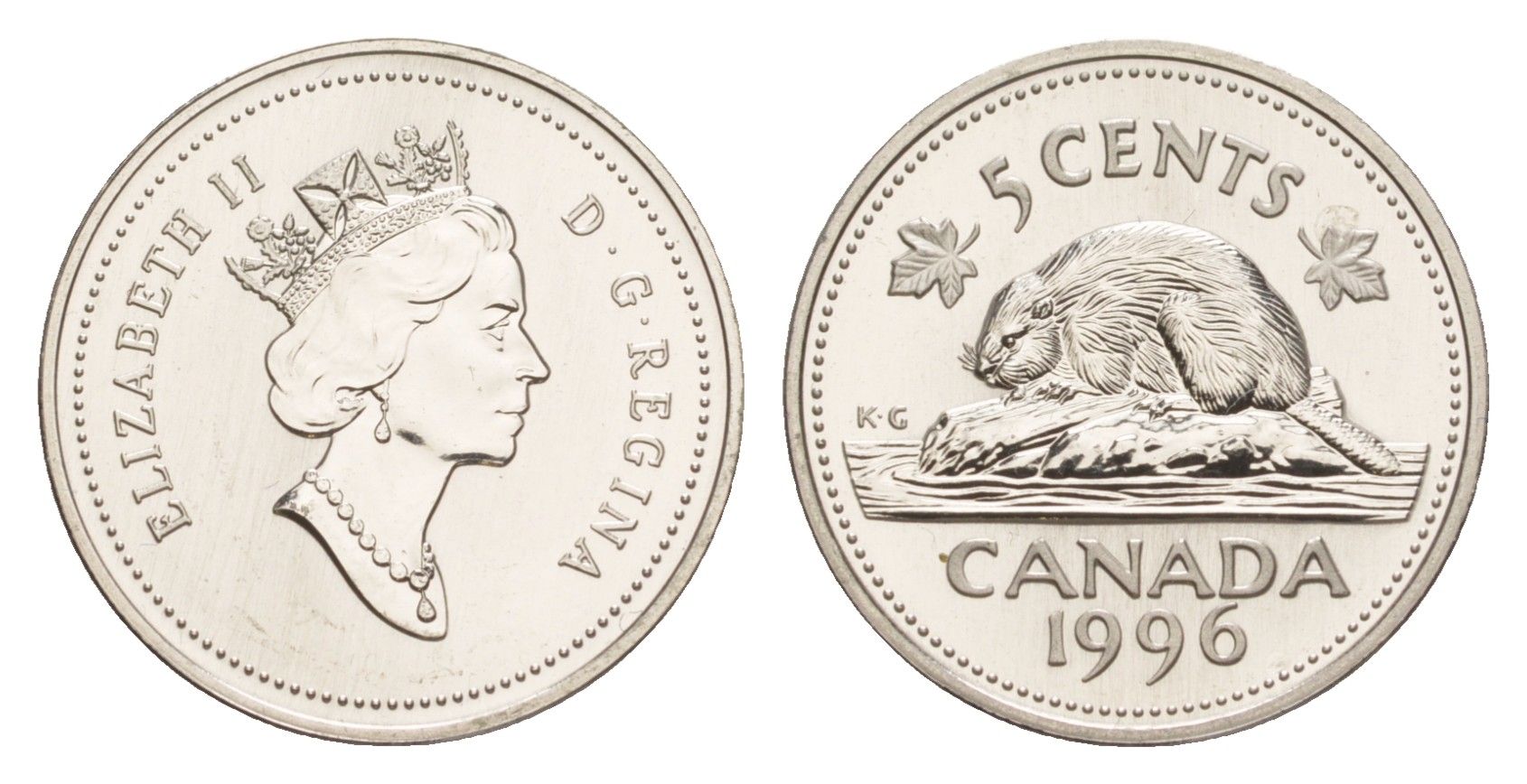 Канада 5 центов 1996 Елизавета II (1952-2022), бобр, specimen KM 182 медно-никель BU 4639-524