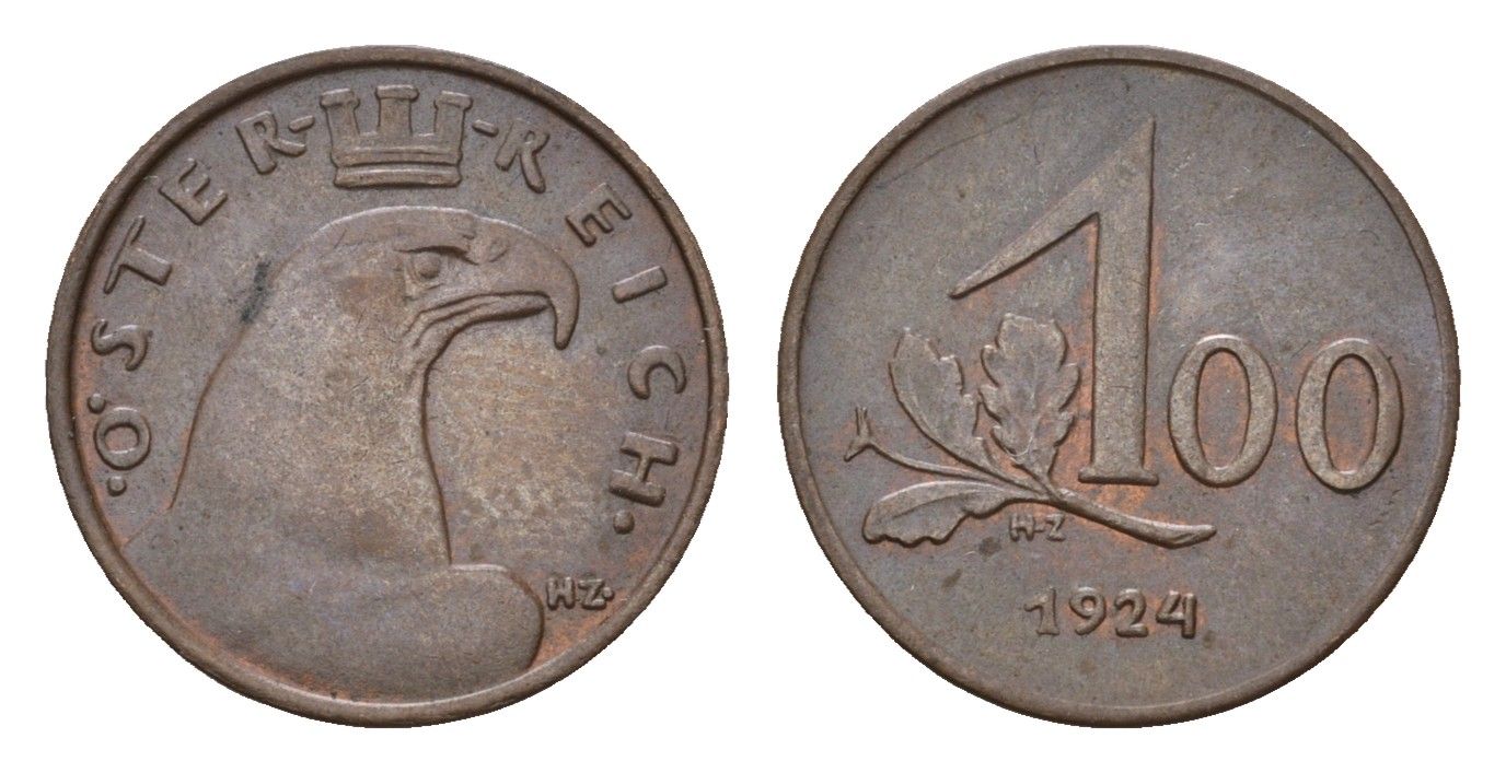 Австрия 100 крон 1924 KM 2832 бронза 4669-654