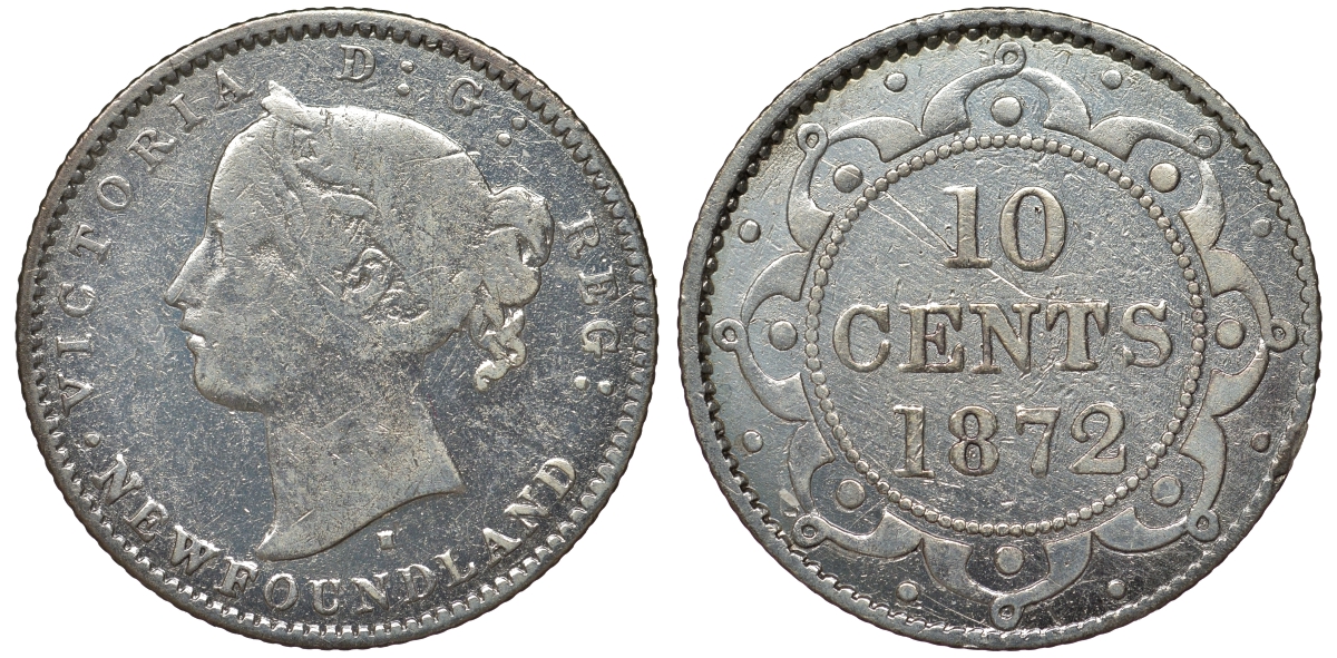 Ньюфаундленд 10 центов 1872 H, Виктория (1837-1901) KM 3 серебро    1519-312