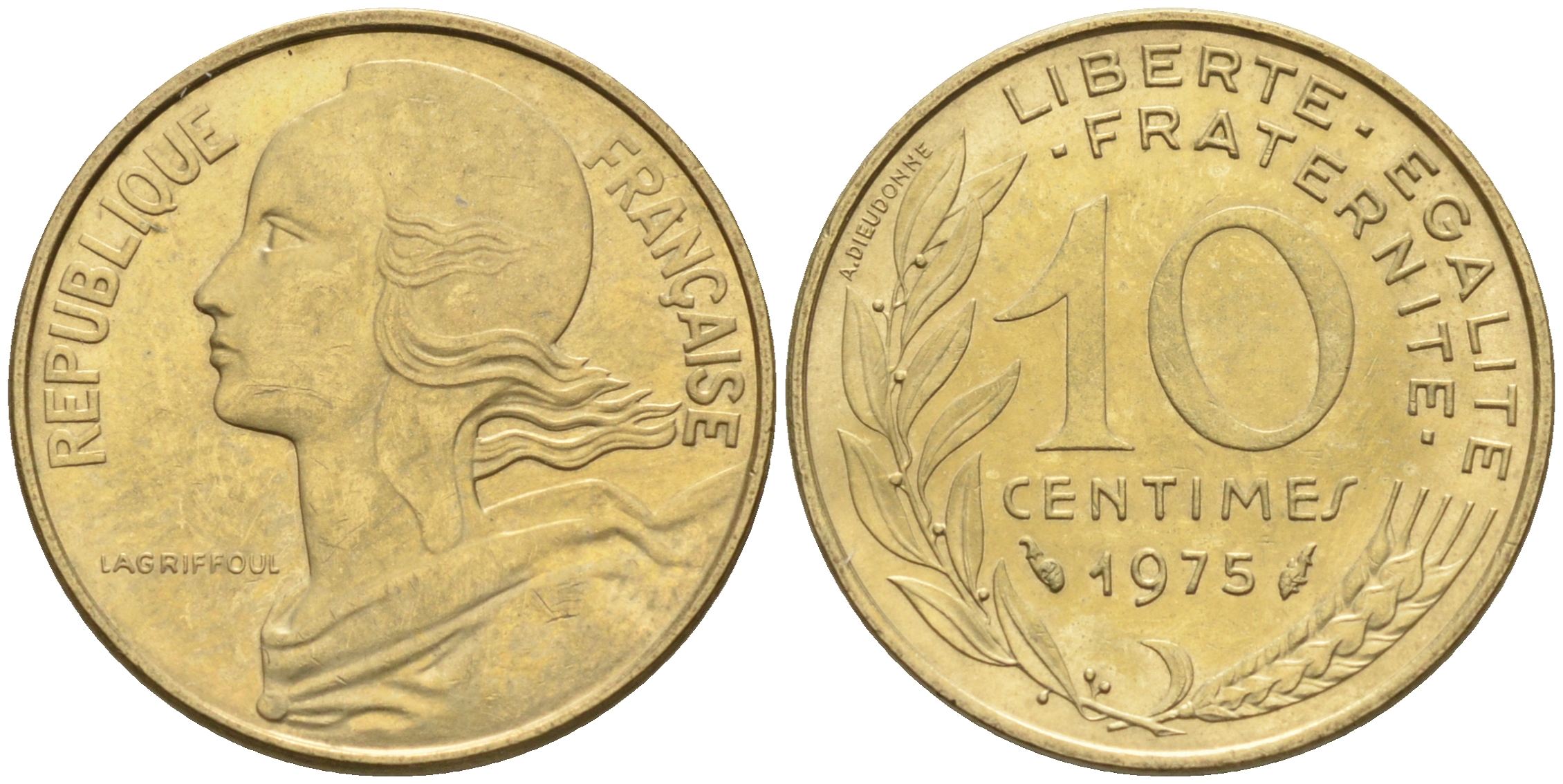 Франция 10 сантимов 1975 тип Марианна KM 929 медь алюминий никель 4594-1162