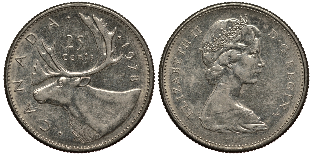 КАНАДА 25 ЦЕНТОВ 1978 ОЛЕНЬ, ЕЛИЗАВЕТА II (1952-) KM 62b никель VF 4182-527