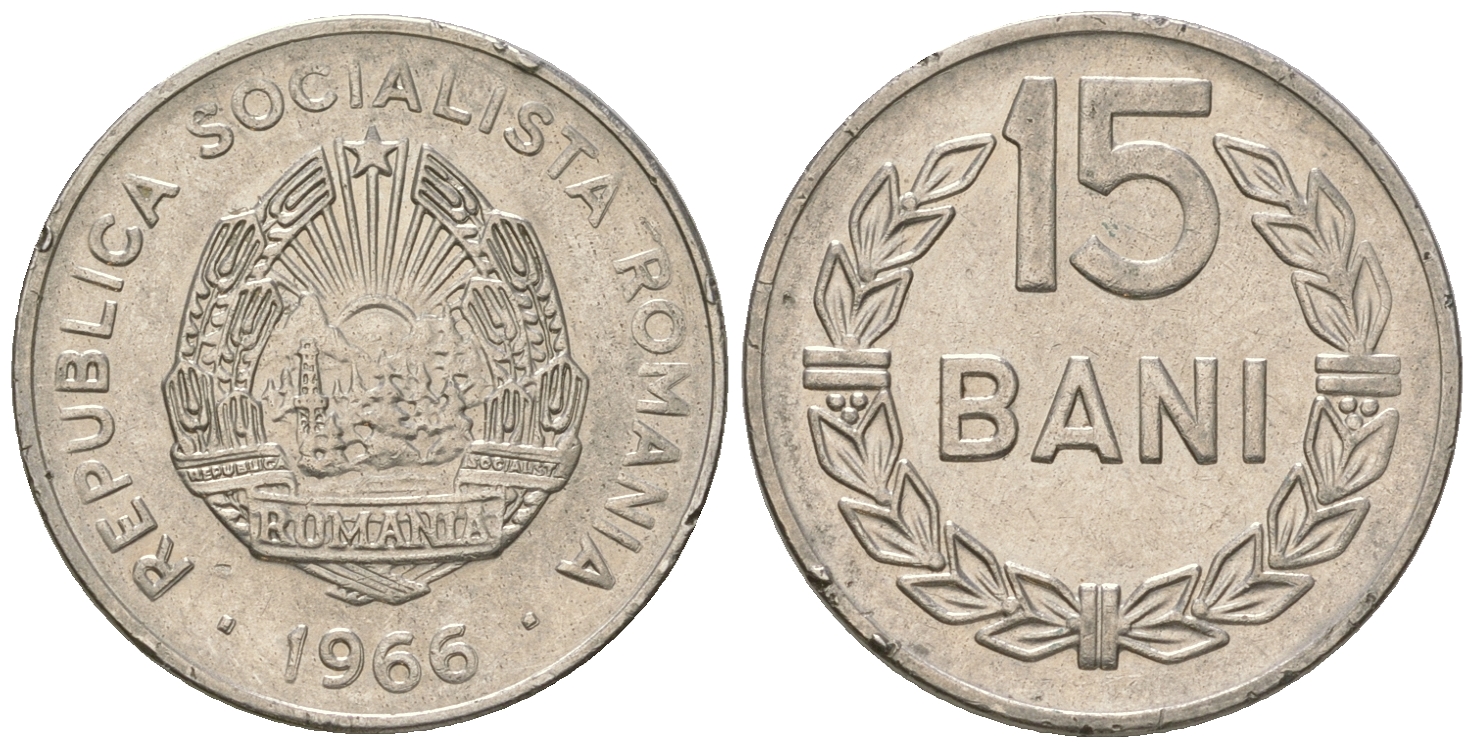 Румыния 15 бани 1966 KM 93 сталь плакированная никелем 3458-1251