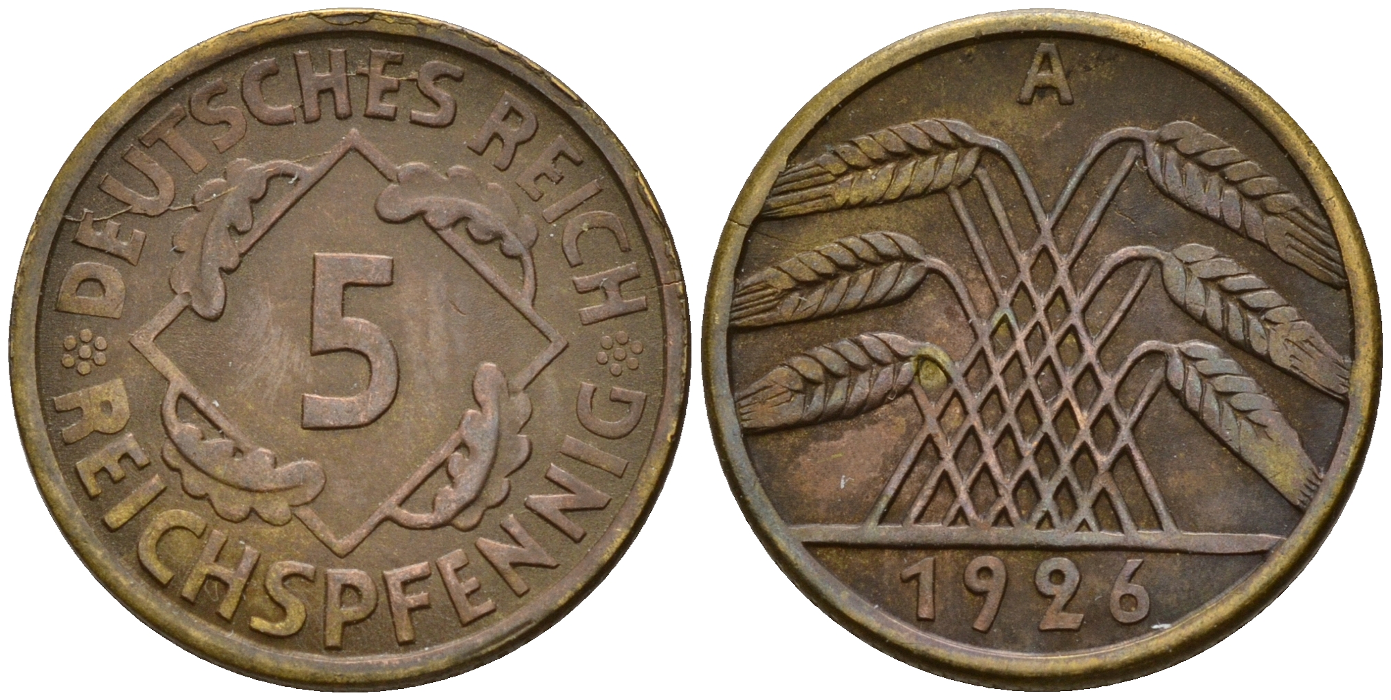 Германия 5 рейхспфеннигов 1926 A J.316, KM 39 алюминиевая бронза    4598-1164