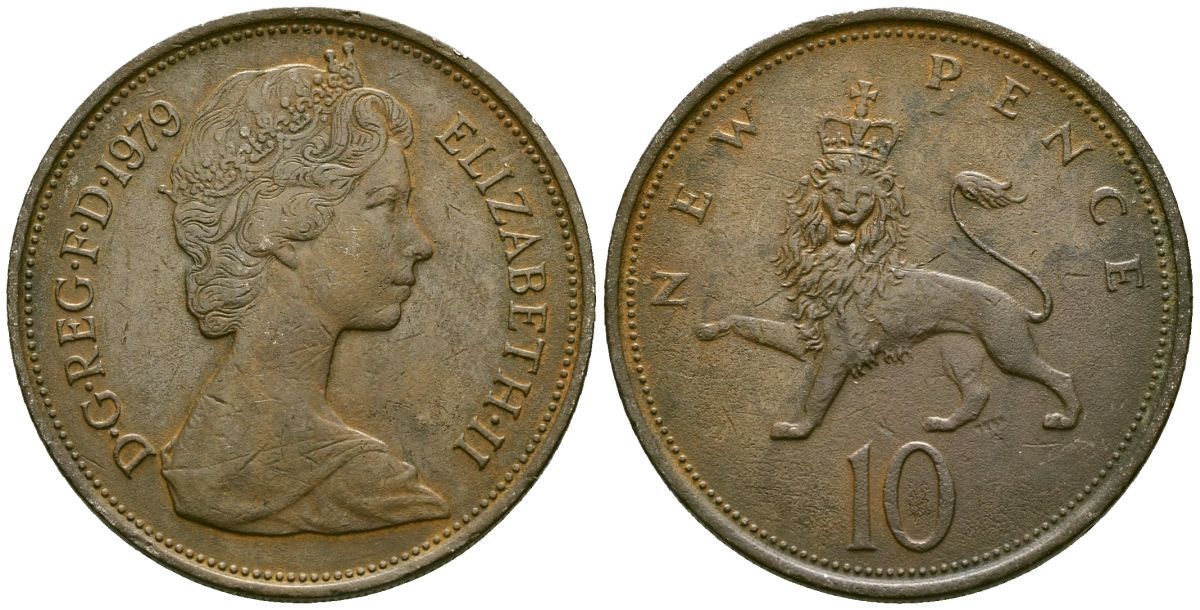 Великобритания 10 пенсов 1979 Елизавета II (1952-2022) KM 912, Spink 4231 (F1) медно-никель 4384-926