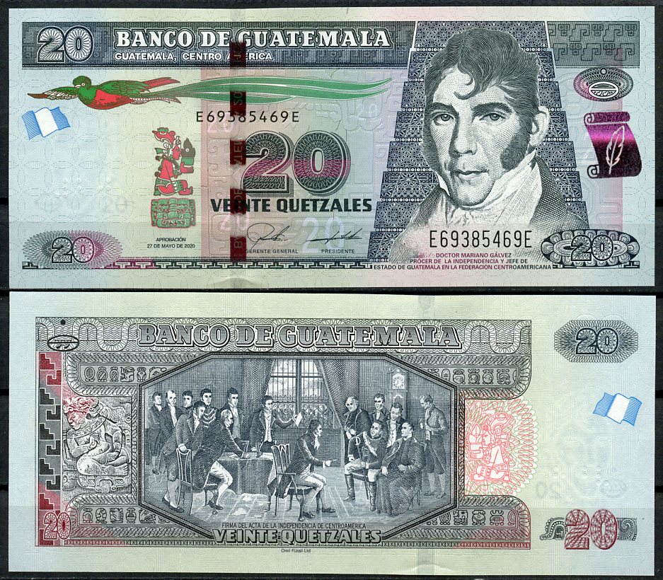 Гватемала 20 кетсалей 2020 Мариано Гальвес, подписание Закона о независимости Центральной Америки Pick 124  бумага  UNC (пресс) 8611-49-1-2