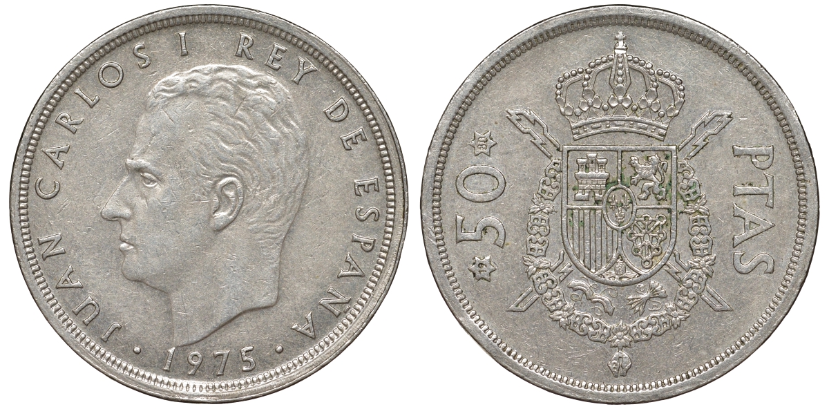 Испания 50 песет 1975 (79) Король Хуан Карлос I (1975-2014) KM 809 медно-никель 4168-1125