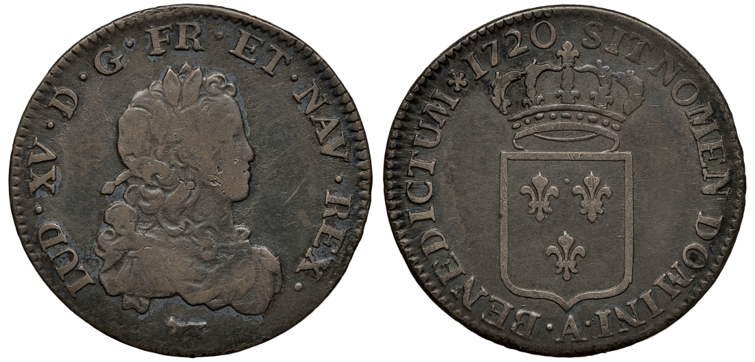 Франция 1/3 экю 1720 А, Людовик XV KM 457.1 серебро 00-817-08