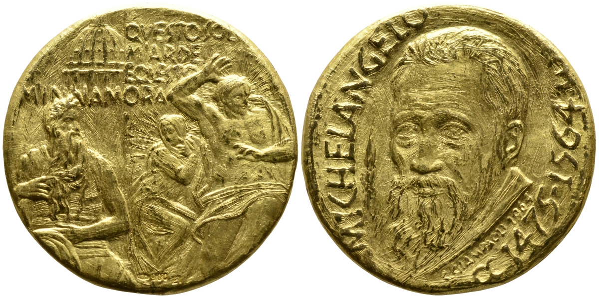 Ватикан медаль 1964 400 лет со дня смерти Микеланджело, P. GIAMPAOLI, 31,75 мм, 15,74 гр золото 10-002-07