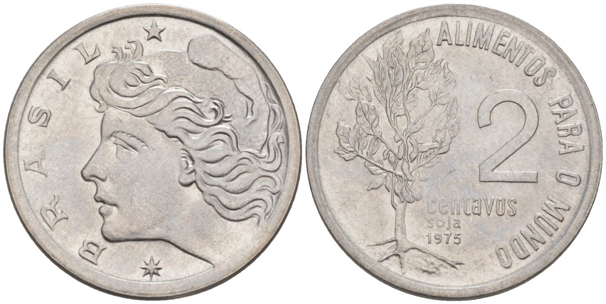 БРАЗИЛИЯ 2 СЕНТАВО 1975 FAO, ГОЛОВА СВОБОДЫ ВЛЕВО KM 586 нержавеющая сталь 187-529
