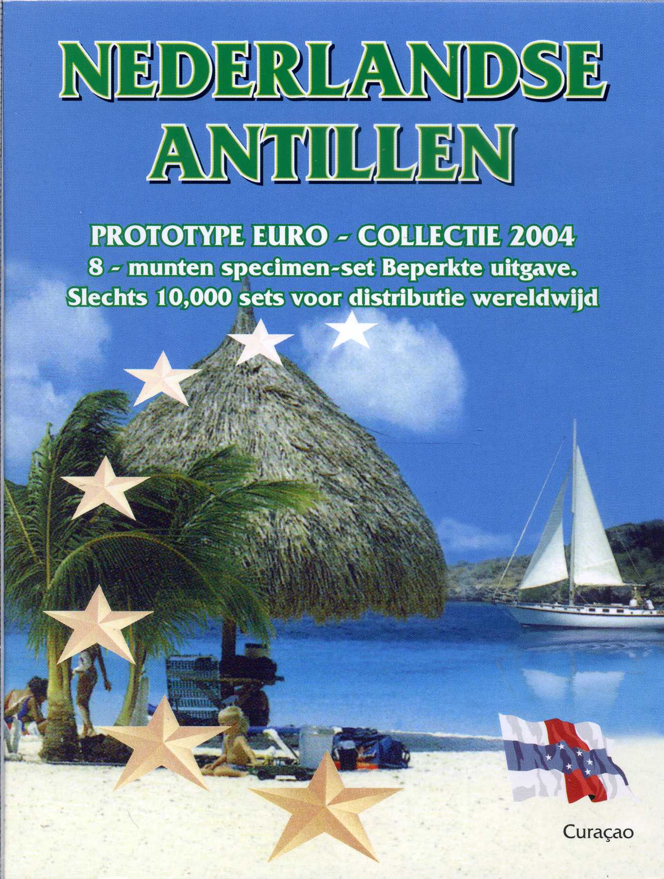 Нидерландские Антилы набор из 8 монет 2004 1 евроцент-2 евро,Беатрикс (1980-2013), европробники, в оригинальном буклете UNC 00-00