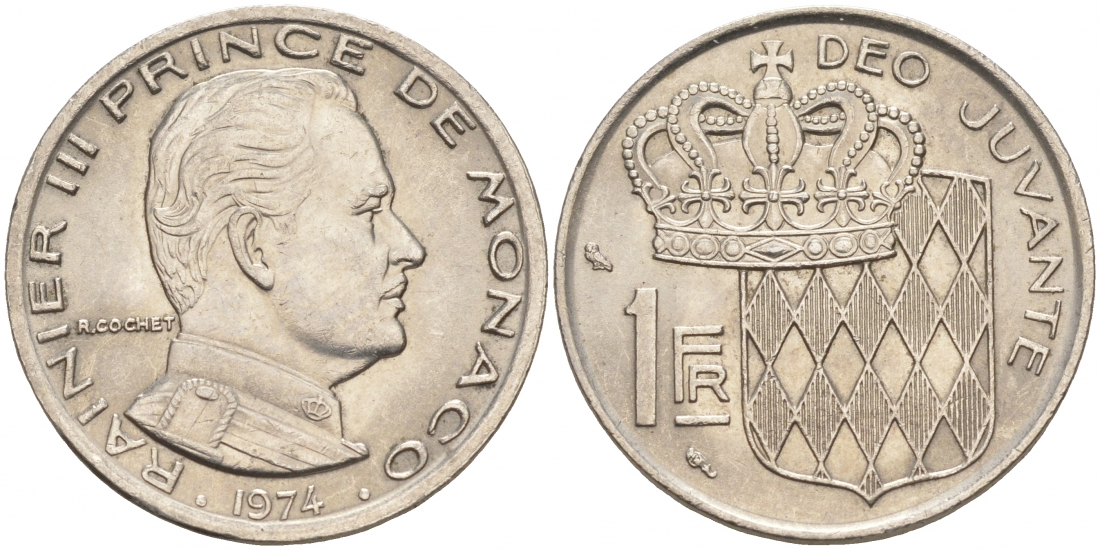 Монако 1 франк 1974 Ренье III (1949-2005) KM 140 никель 73-1132
