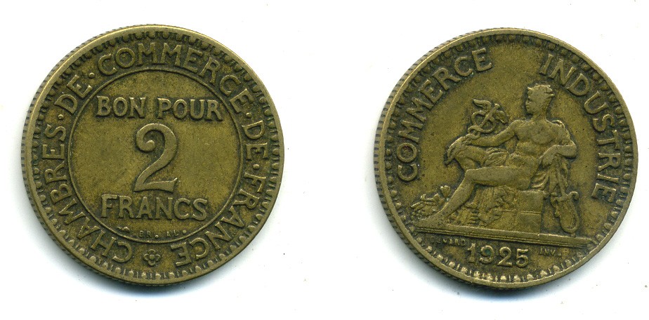 ФРАНЦИЯ 2 ФРАНКА 1925 KM 877 алюминиевая бронза 84-132