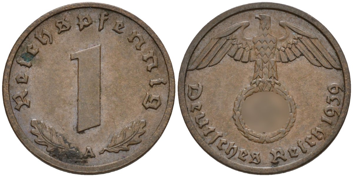 Германия 1 рейхспфенниг 1939 A KM 89, J. 361 бронза 4147-1163