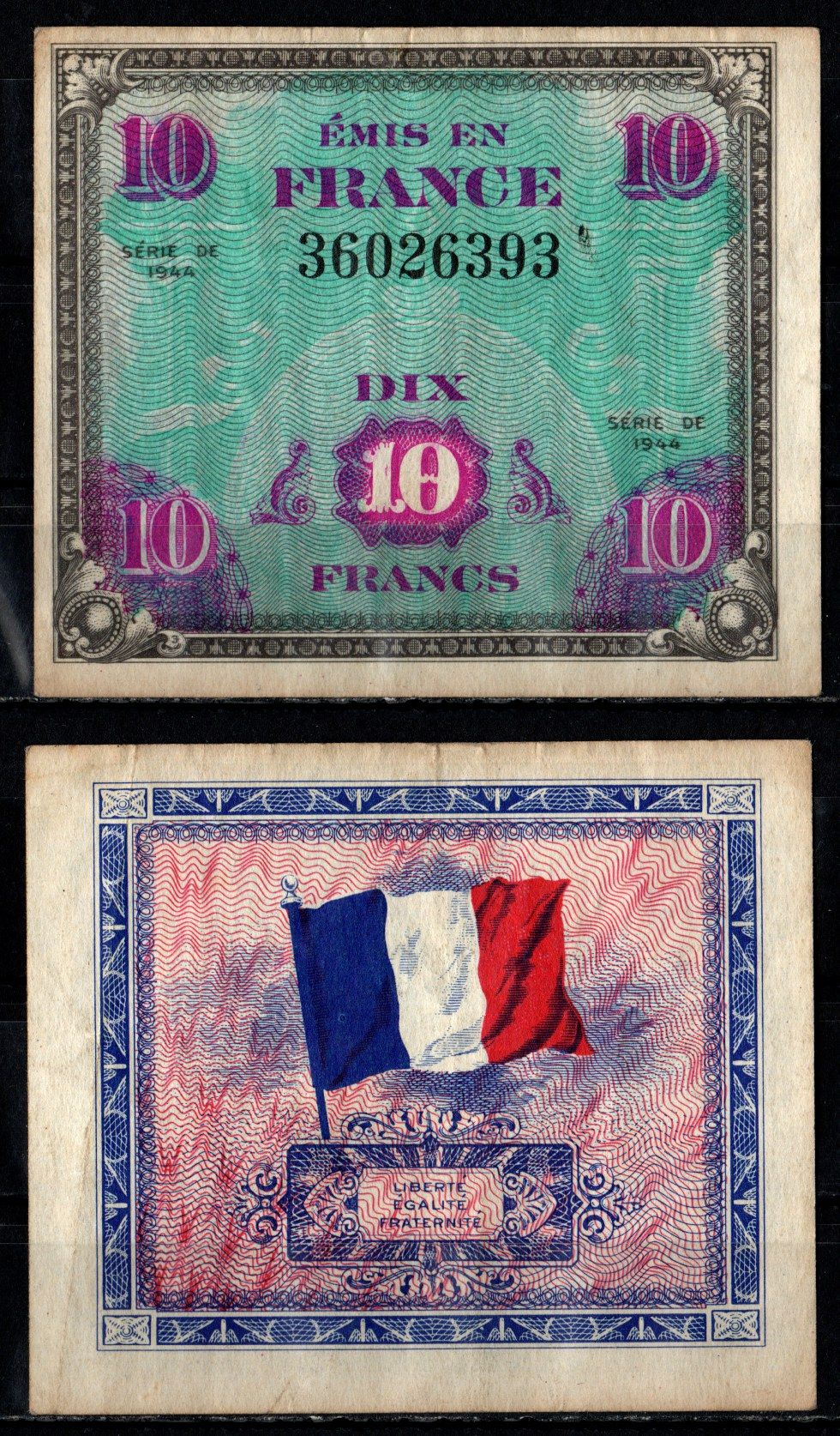 Франция 10 франков 1944 Pick 116 бумага 8611-24-1-2