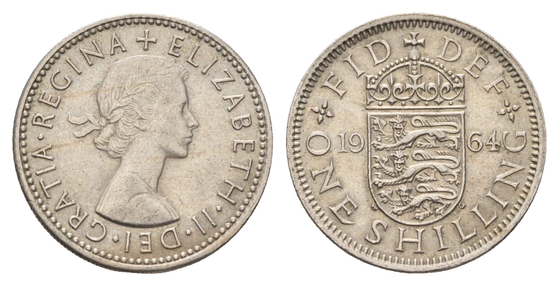 Великобритания 1 шиллинг 1964 Елизавета II (1952-2022), Английский герб KM 904, Spink 4147 медно-никель 4671-1223