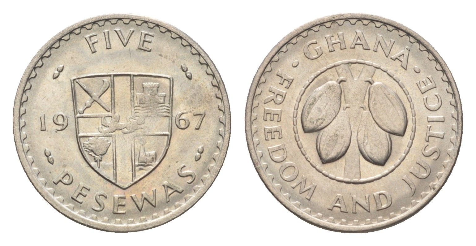 Гана 5 песев 1967 KM 15 медно-никель UNC 4668-617