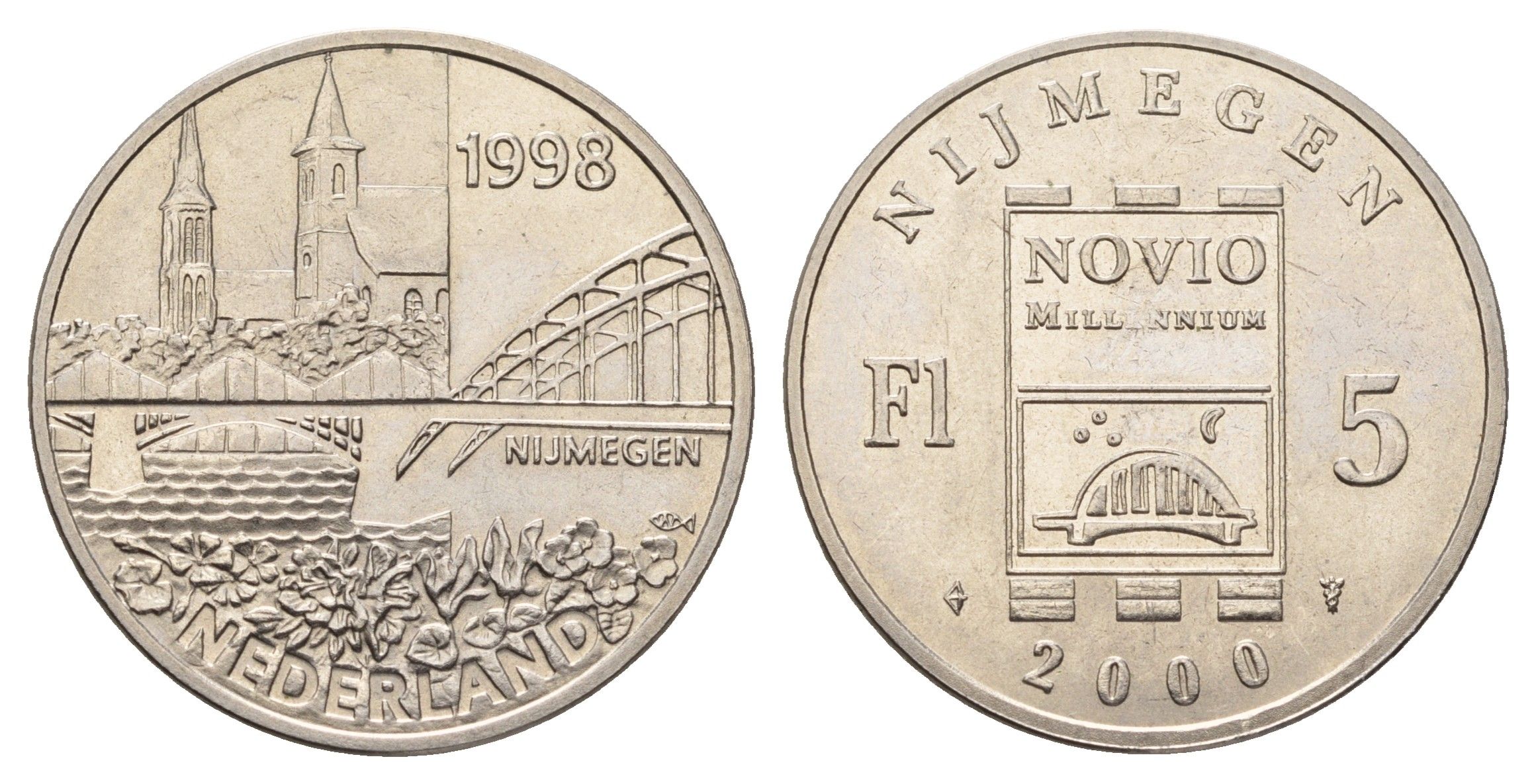 Нидерланды, Неймеген муниципальный жетон - 5 флоринов 1998 Новое тысячелетие никель 4672-1044
