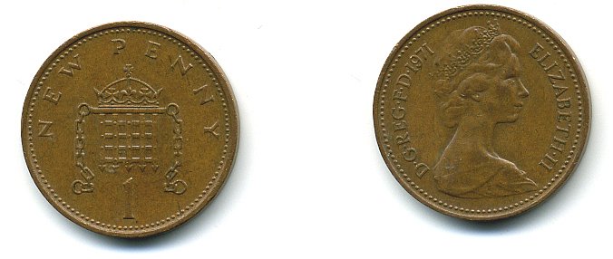 Великобритания 1 пенни 1971 Елизавета II (1952-2022) KM 915, Spink 4237 (B1) бронза 4110-725
