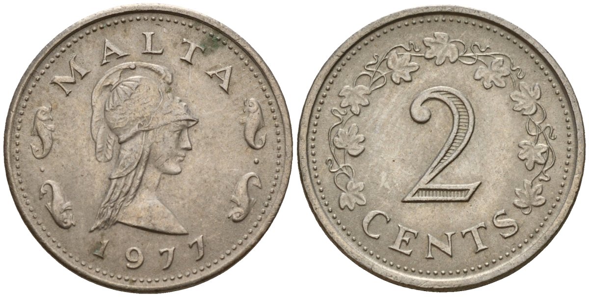 Мальта 2 цента 1977 Пентесилея, царица амазонок KM 9 медь цинк 4154-716