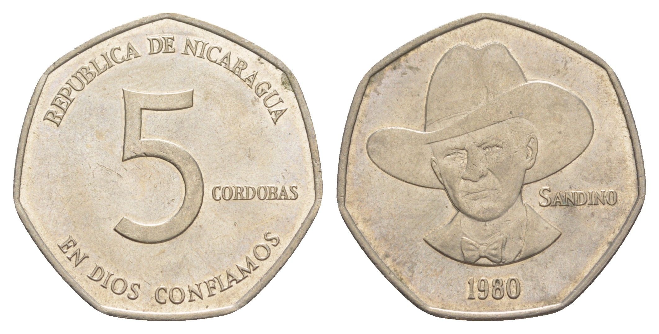 Никарагуа 5 кордоб 1980 KM 44 медно-никель UNC 4641-417