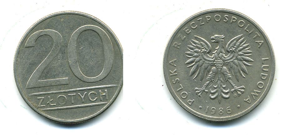ПОЛЬША 20 ЗЛОТЫХ 1986 KM 153.1 медно-никель 41-1053