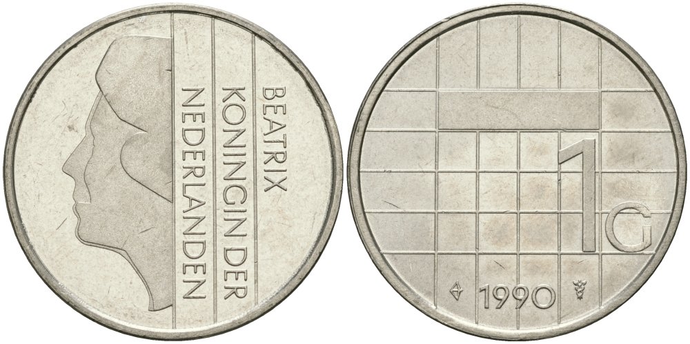 Нидерланды 1 гульден 1990 Беатрикс (1980-2013) KM 205 никель UNC 4579-442