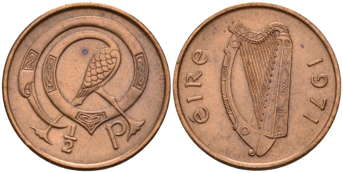 Ирландия 1/2 пенни 1971 птичка KM 19 бронза 4174-848