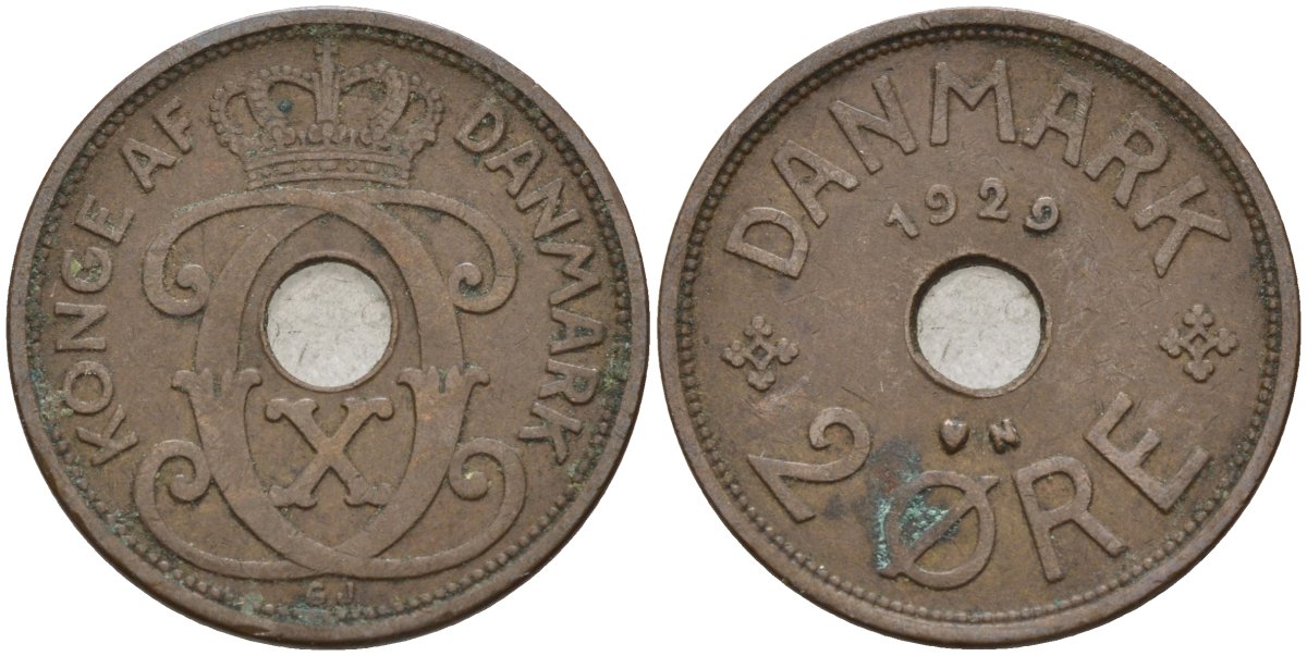 Дания 2 эре 1929 Кристиан X (1912-1947) KM 827 бронза 4147-456