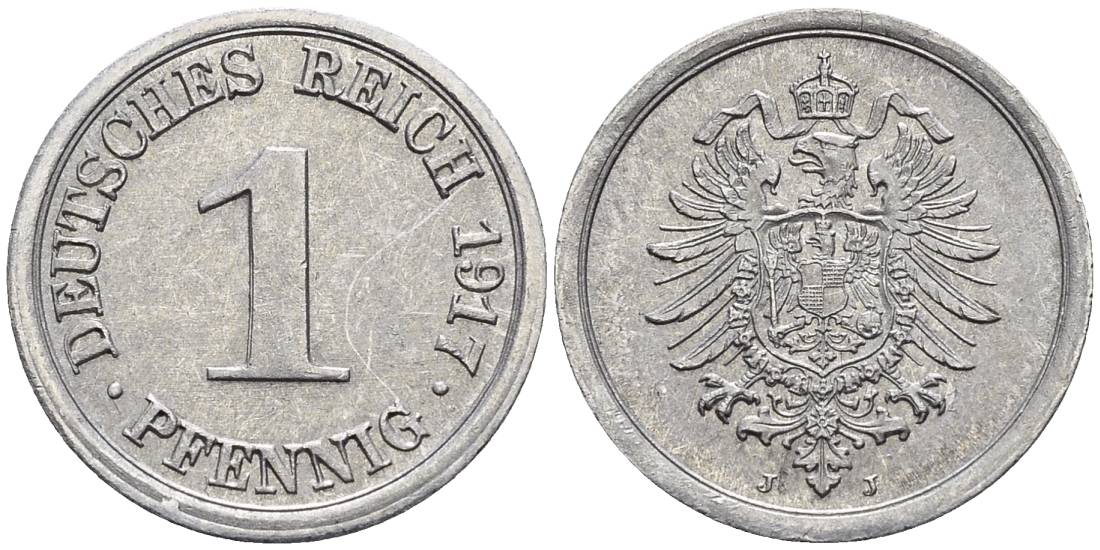 Германия 1 пфенниг 1917 J KM 24, J. 300, Weege 2 алюминий 4547-117