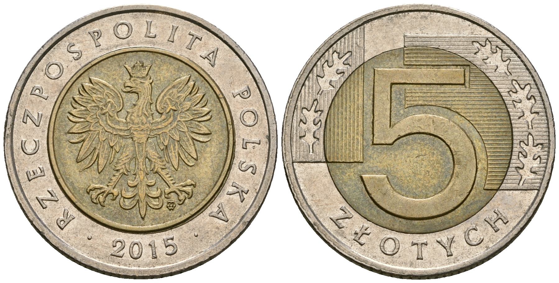 Польша 5 злотых 2015 MW KM 284 биметалл 4584-231