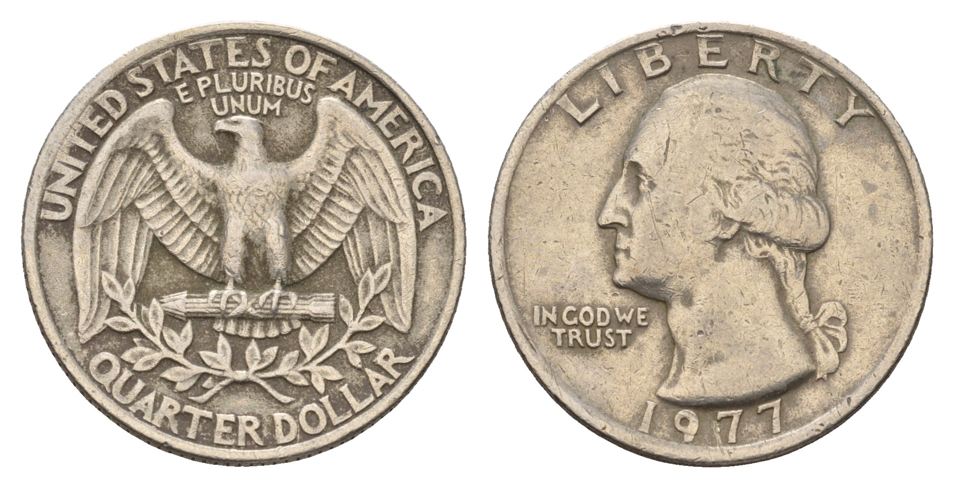 США 25 центов (квотер) 1977 Вашингтон KM A164a медь плакированная медно-никелем 4681-434