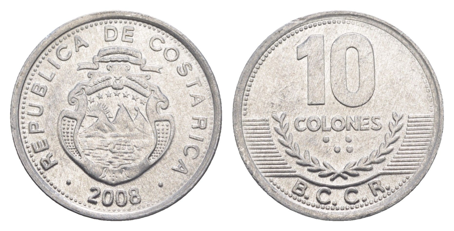 Коста-Рика 10 колонов 2008 KM 228b алюминий aUNC 4635-1227