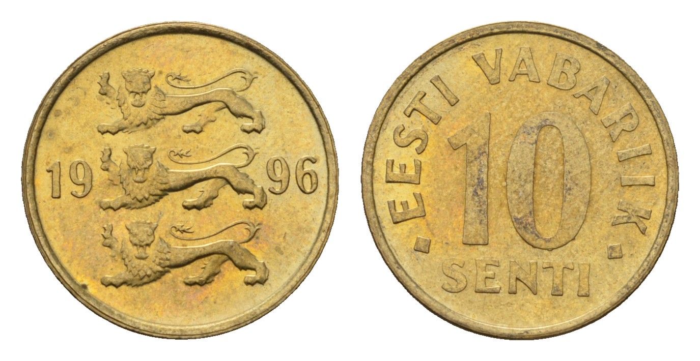Эстония 10 сентов 1996 KM 22 латунь UNC 4696-153