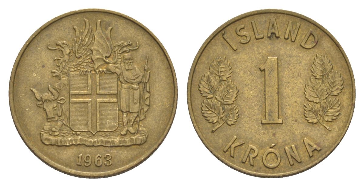 Исландия 1 крона 1963 KM 12a никель латунь 4633-1241