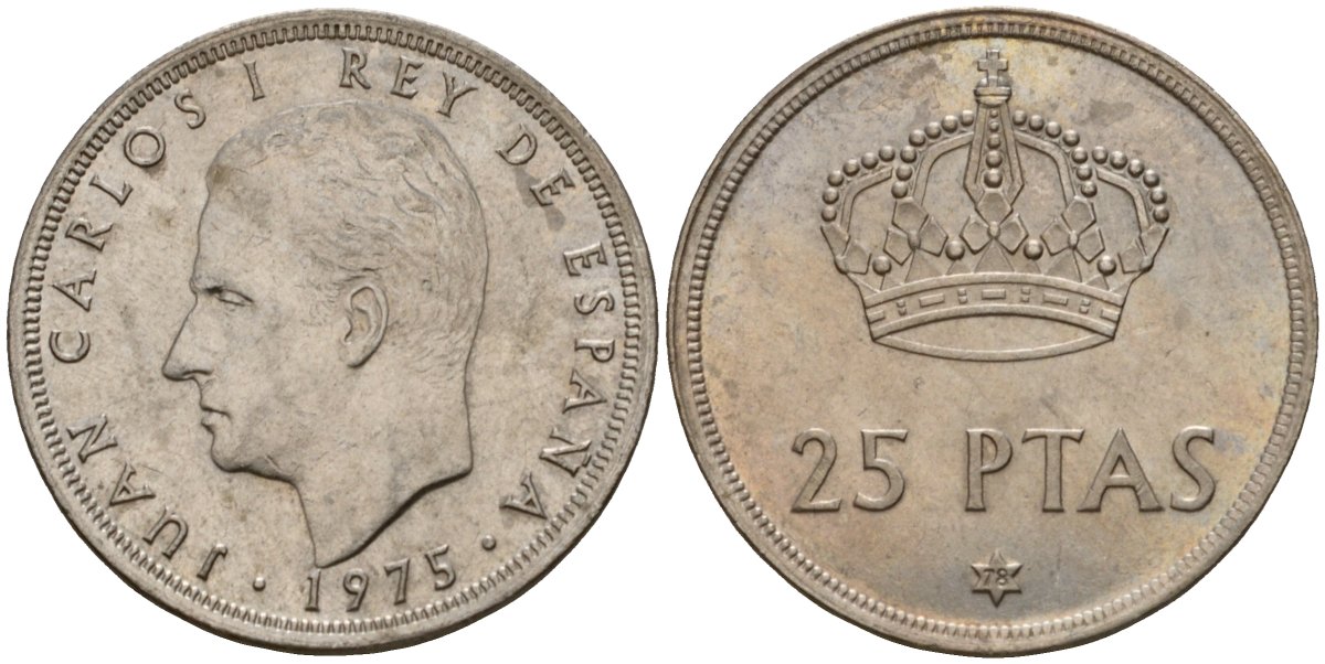 Испания 25 песет 1975 (78) Хуан Карлос I (1975-2014) KM 808 медно-никель 94-835