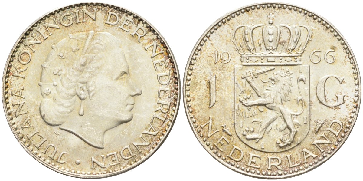 Нидерланды 1 гульден 1966 Юлиана (1948-1980) KM 184 серебро 4126-1155
