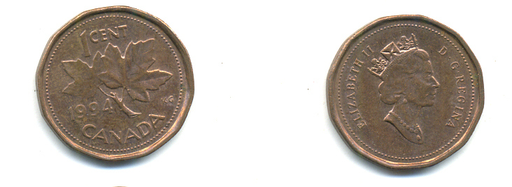 Канада 1 цент 1994 Елизавета II (1952-2022), кленовый лист KM 181 бронза 177-1439