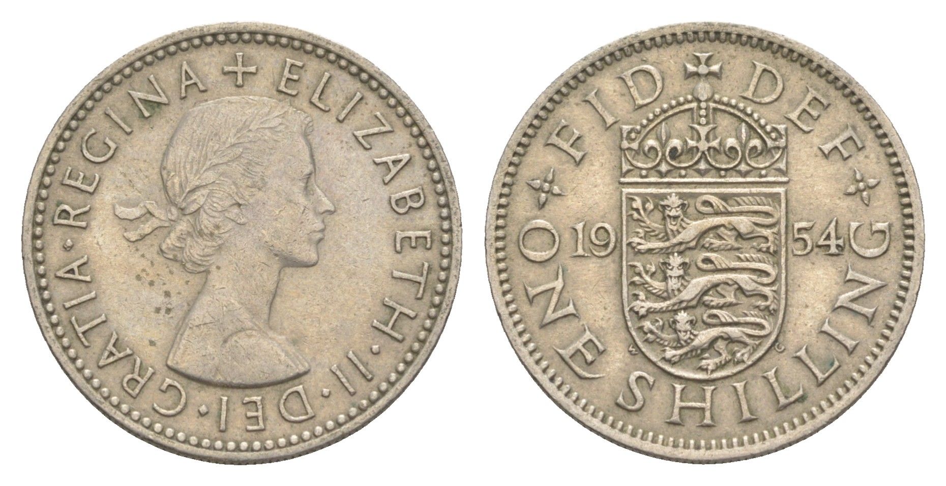 Великобритания 1 шиллинг 1954 Елизавета II (1952-2022), Английский герб KM 904, Spink 4147 медно-никель 4156-411